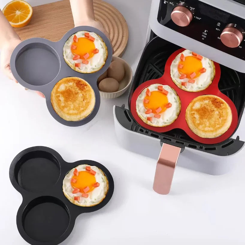 【2個セット】シリコン製エアフライヤー用目玉焼き型｜再利用可能・焦げ付き防止・3キャビティ・時短クッキングモールド