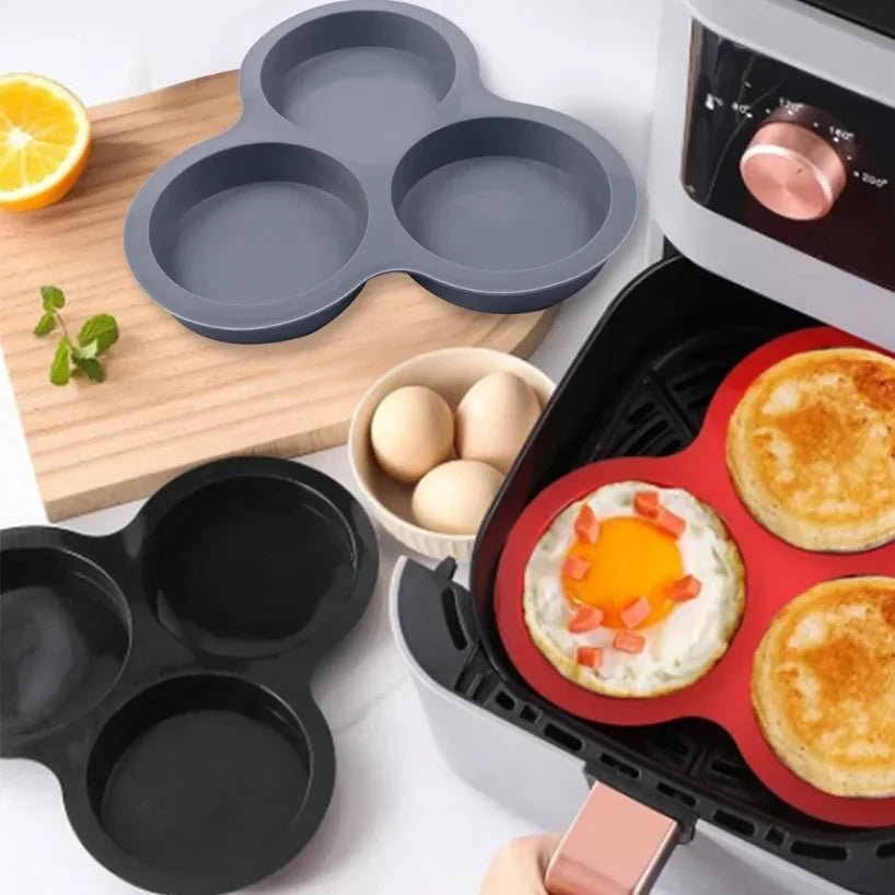 【2個セット】シリコン製エアフライヤー用目玉焼き型｜再利用可能・焦げ付き防止・3キャビティ・時短クッキングモールド
