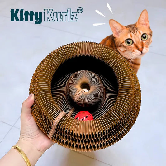 くるっと変形する猫用爪とぎ｜ボール＆キャットニップ付き折りたたみスクラッチャー