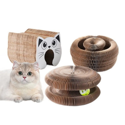 くるっと変形する猫用爪とぎ｜ボール＆キャットニップ付き折りたたみスクラッチャー