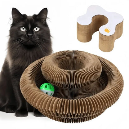 くるっと変形する猫用爪とぎ｜ボール＆キャットニップ付き折りたたみスクラッチャー